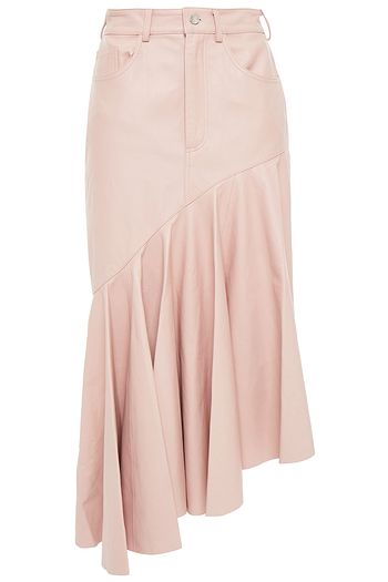 SOLACE LONDON Noe asymmetric gathered leather midi skirt