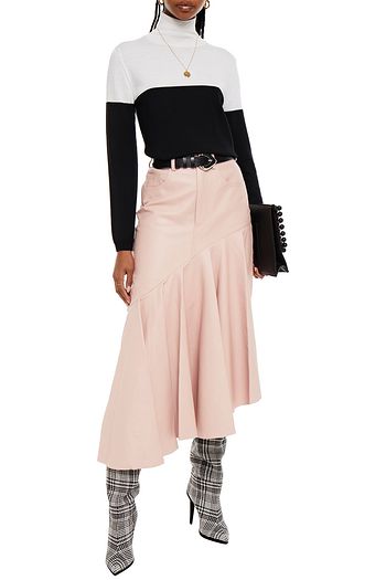 SOLACE LONDON Noe asymmetric gathered leather midi skirt