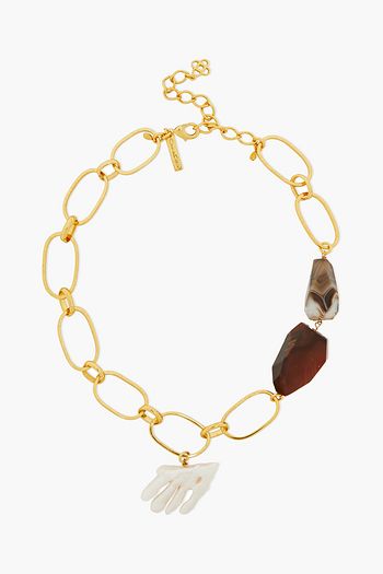 OSCAR DE LA RENTA Gold-tone, freshwater pearl and agate necklace