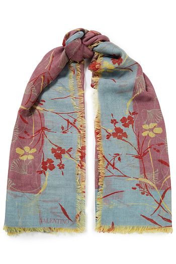 VALENTINO Floral-print cashmere, silk and wool-blend scarf