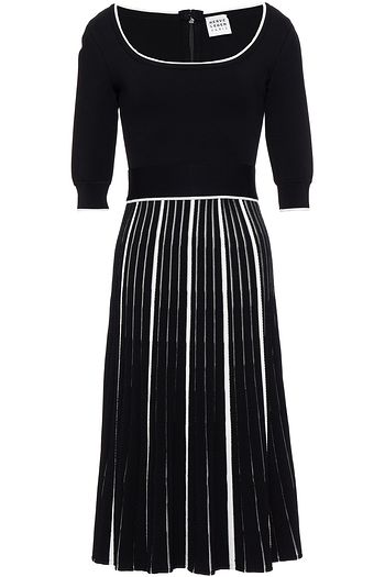 HERVÉ LÉGER Pleated two-tone ponte dress