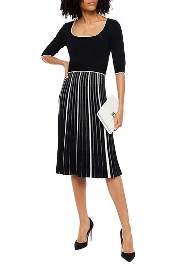 HERVÉ LÉGER Pleated two-tone ponte dress