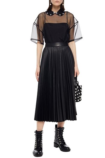 REDVALENTINO Pleated leather midi skirt