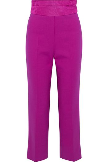 OSCAR DE LA RENTA Cropped moire-trimmed wool-blend crepe straight-leg pants