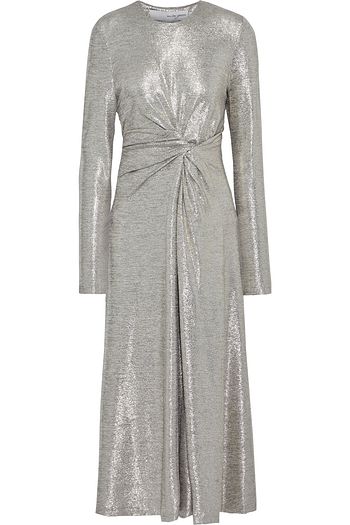 GALVAN LONDON Pinwheel twist-front metallic jersey gown