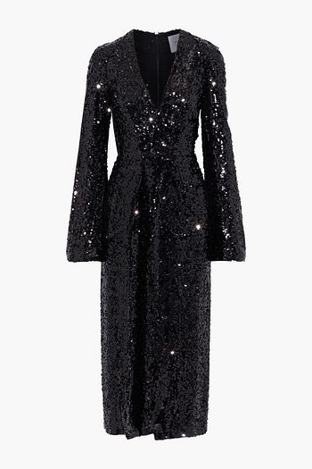 GALVAN LONDON Moonlight wrap-effect sequined tulle midi dress