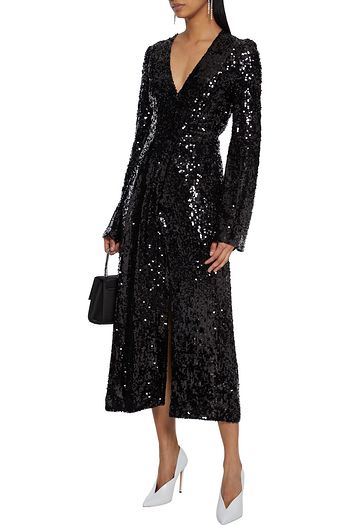 GALVAN LONDON Moonlight wrap-effect sequined tulle midi dress