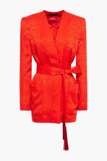DUNDAS Belted leopard-print satin-jacquard blazer