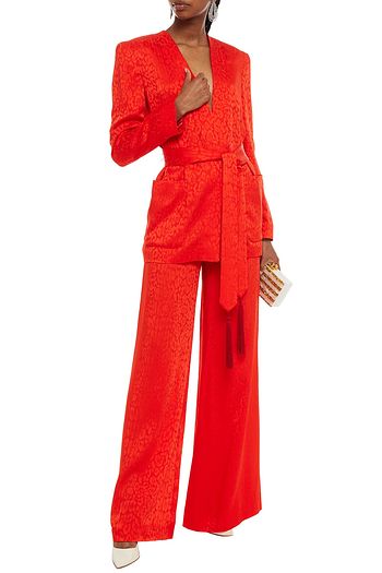DUNDAS Belted leopard-print satin-jacquard blazer