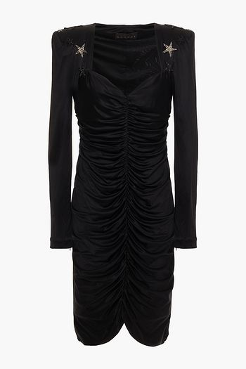 DUNDAS Ruched crystal-embellished satin-jersey mini dress