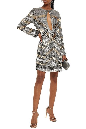 DUNDAS Cutout sequined silk-georgette mini dress