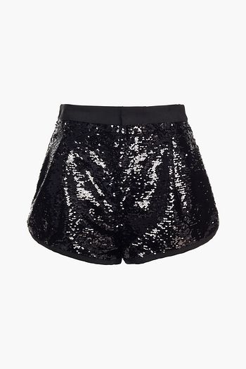 DUNDAS Faille-trimmed sequined tulle shorts