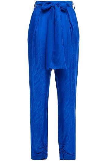 DUNDAS Belted pleated satin-jacquard tapered pants