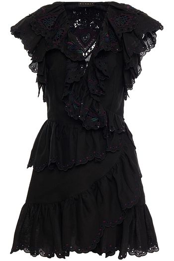 DUNDAS Embellished ruffled ramie mini wrap dress