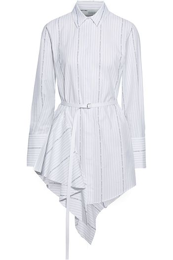 OFF-WHITE™ Asymmetric pinstriped cotton-poplin mini shirt dress