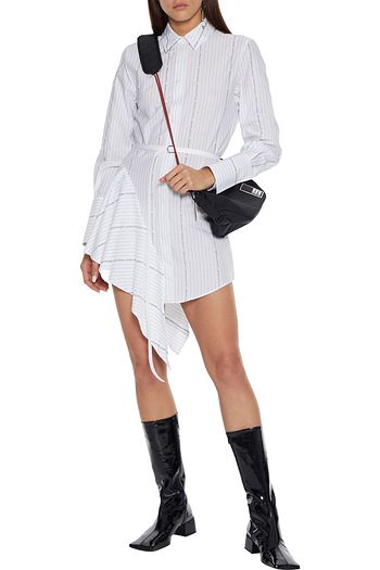 OFF-WHITE™ Asymmetric pinstriped cotton-poplin mini shirt dress