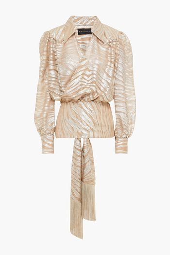 DUNDAS Wrap-effect metallic fil coupé silk-blend chiffon blouse