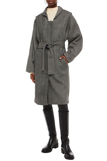 GESTUZ Wolla belted striped wool-blend coat