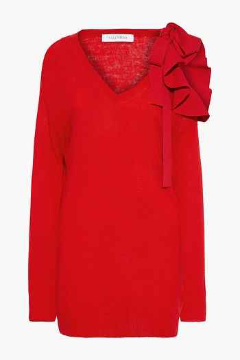 VALENTINO Bow-detailed cutout wool and cashmere-blend sweater