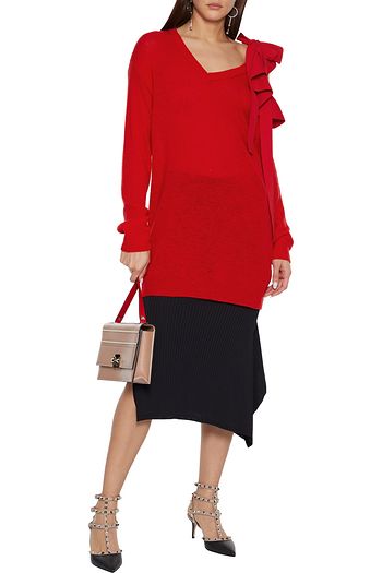 VALENTINO Bow-detailed cutout wool and cashmere-blend sweater