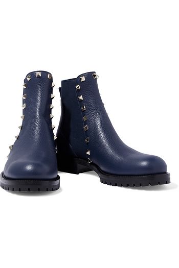 VALENTINO GARAVANI Rockstud pebbled-leather ankle boots