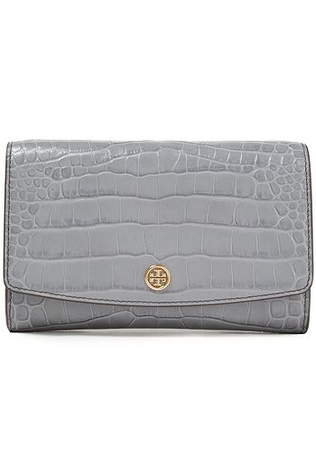 TORY BURCH Suede-trimmed croc-effect leather wallet