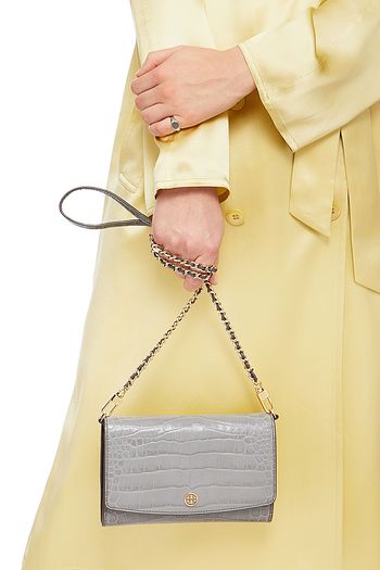 TORY BURCH Suede-trimmed croc-effect leather wallet