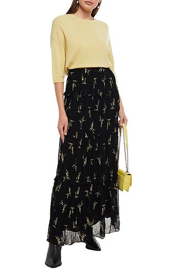BA&SH Margarita tiered floral-print georgette midi skirt