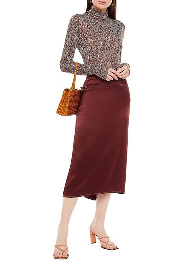 REJINA PYO Mini ruched hammered silk-satin midi skirt