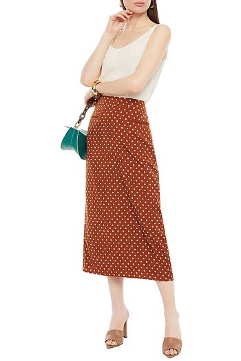 REJINA PYO Mini ruched polka-dot crepe de chine midi skirt