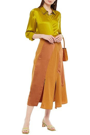 REJINA PYO Lynn paneled ottoman and satin-crepe midi skirt