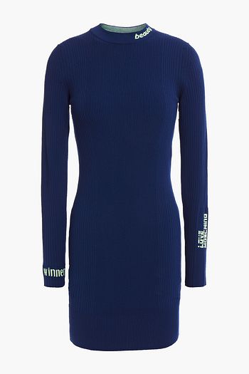 LOVE MOSCHINO Jacquard-trimmed ribbed-knit mini dress