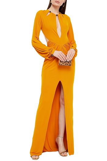 DUNDAS Open-back cutout embellished stretch-jersey gown