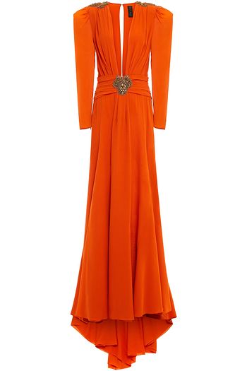 DUNDAS Gathered embellished silk crepe de chine gown