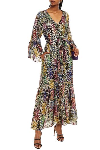 DUNDAS Belted printed fil coupé silk-blend voile maxi dress
