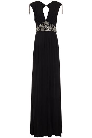 DUNDAS Tasseled embellished gathered jersey gown