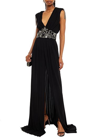 DUNDAS Tasseled embellished gathered jersey gown