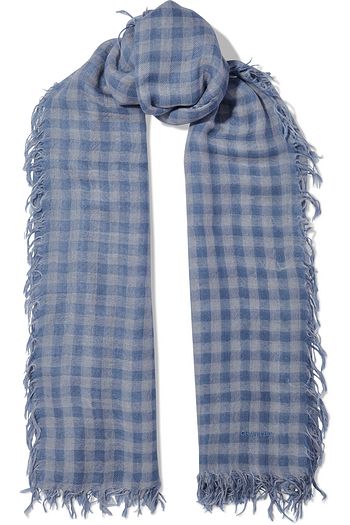 CHAN LUU Frayed gingham cashmere and silk-blend scarf