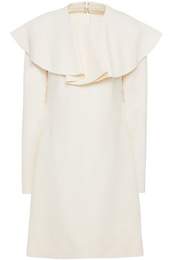 VALENTINO Bow-embellished ruffled wool-crepe mini dress