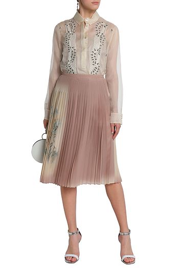VALENTINO Pleated printed silk crepe de chine skirt