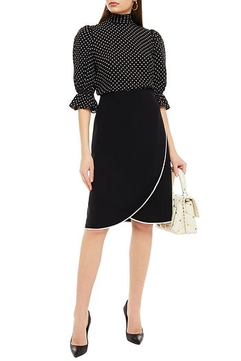 VALENTINO Wrap-effect two-tone silk-crepe skirt