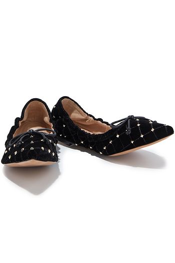 VALENTINO GARAVANI Rockstud Spike quilted velvet point-toe flats