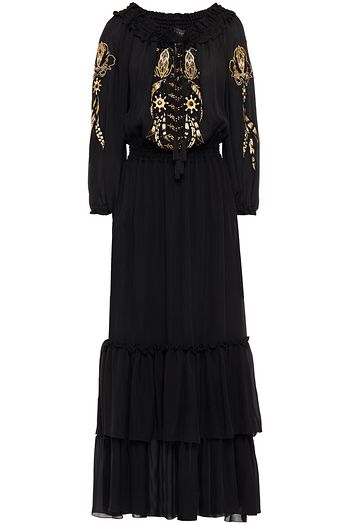 DUNDAS Tasseled embellished silk crepe de chine maxi dress