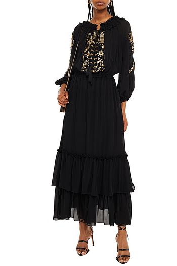 DUNDAS Tasseled embellished silk crepe de chine maxi dress