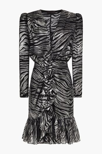DUNDAS Minikleid aus einer Seidenmischung und Metallic-Fil-Coupé und Rüschen