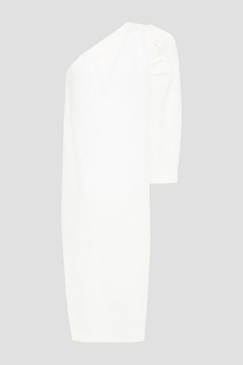 PIECE OF WHITE One-shoulder button-detailed linen midi dress
