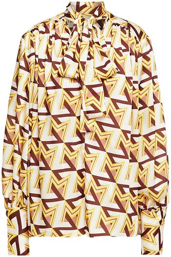 MSGM Pussy-bow printed satin-twill blouse