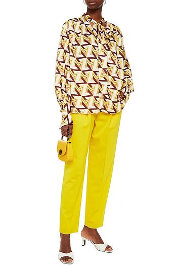 MSGM Pussy-bow printed satin-twill blouse