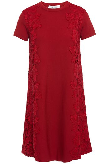 VALENTINO Lace-trimmed stretch-knit mini dress
