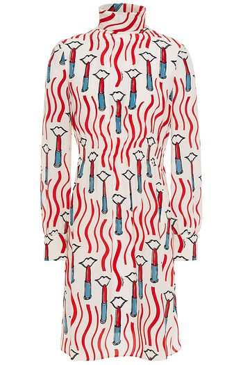 VALENTINO Shirred printed silk crepe de chine mini dress